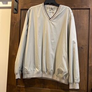 E598-816) Men’s Izod windbreaker Sz L in VGUC Beige pull over